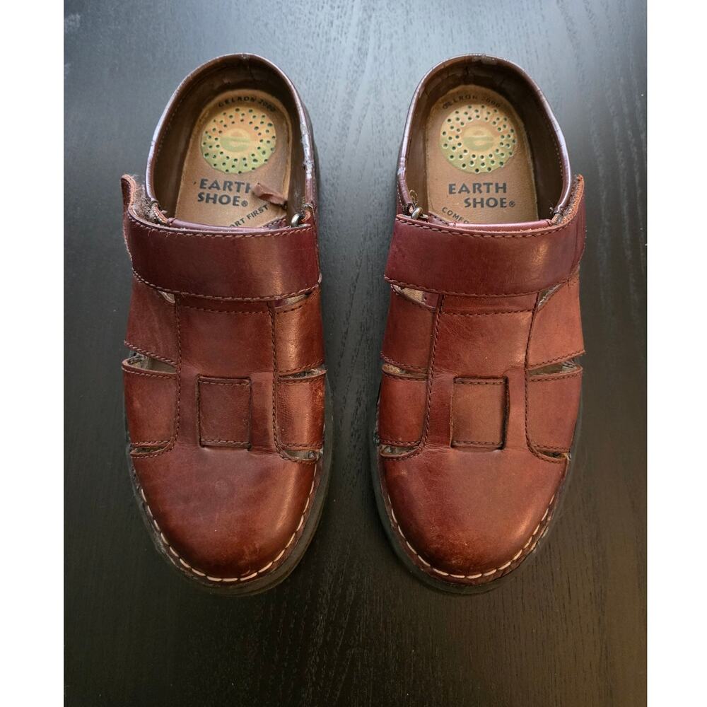 Chunky Fisherman Leather Mule Clog 7 Brown Earth Shoe Harriet Summer Boat Yacht - Picture 2 of 10